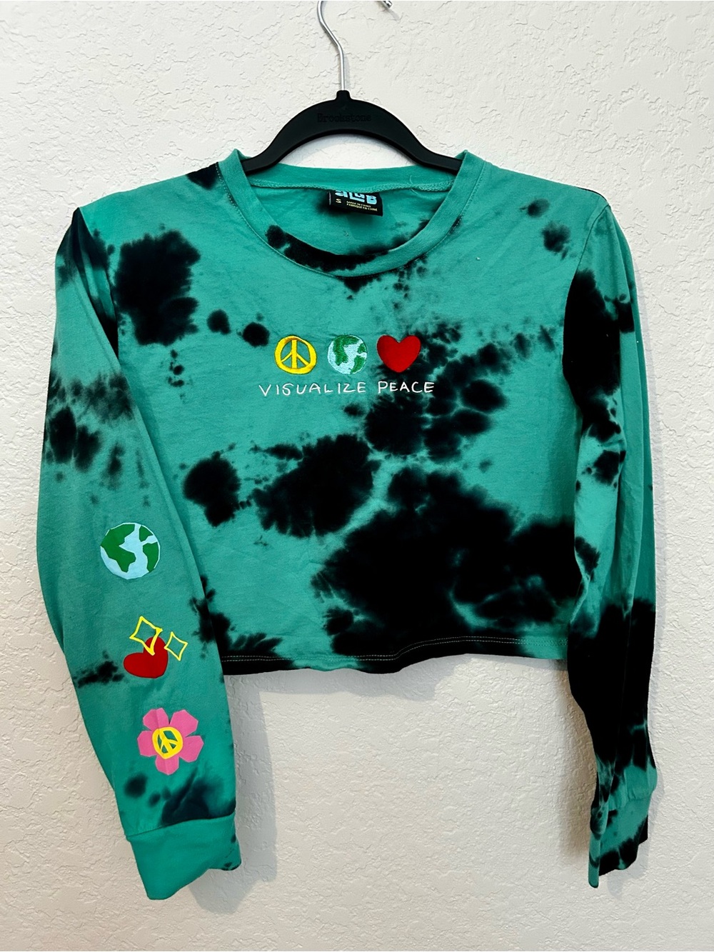 Visualize Peace Tie-Dye Crop long sleeve - Teal & Black